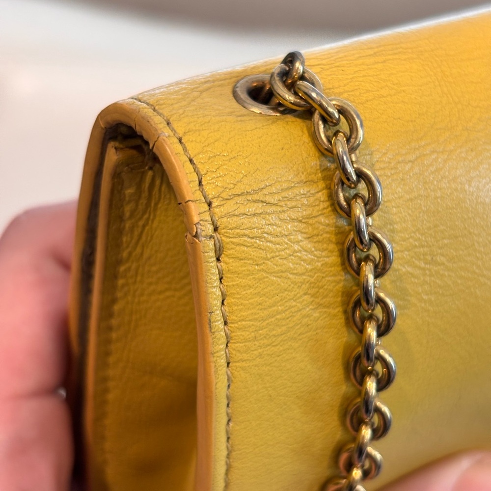 Salvatore Ferragamo Gancini Yellow Leather Flap Chain Shoulder / Crossbody Bag - Picture 8 of 15